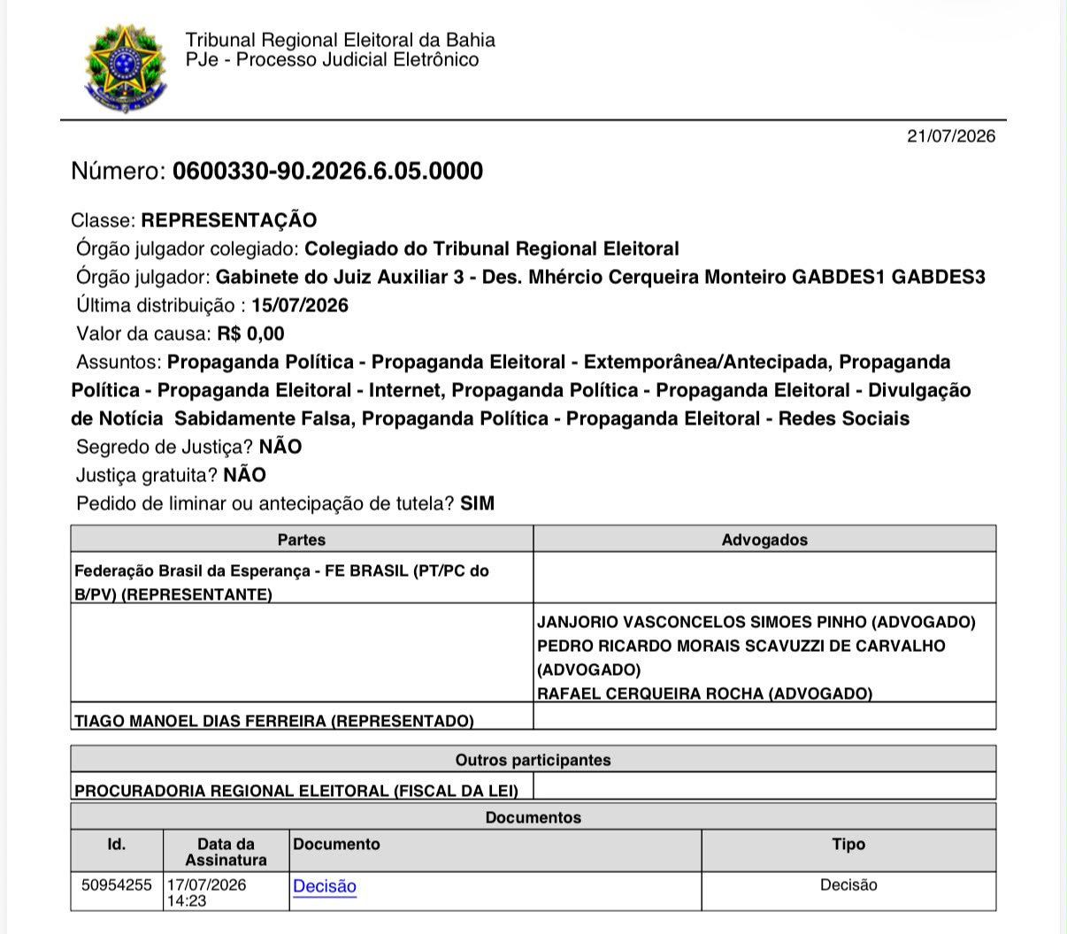Justiça Eleitoral manda derrubar montagem que forjava apoio de Lula a ACM Neto